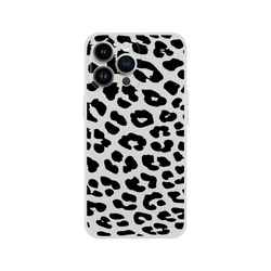 Retro Snow Leopard iPhone case with gray background and black leopard print for iPhone 13–16.