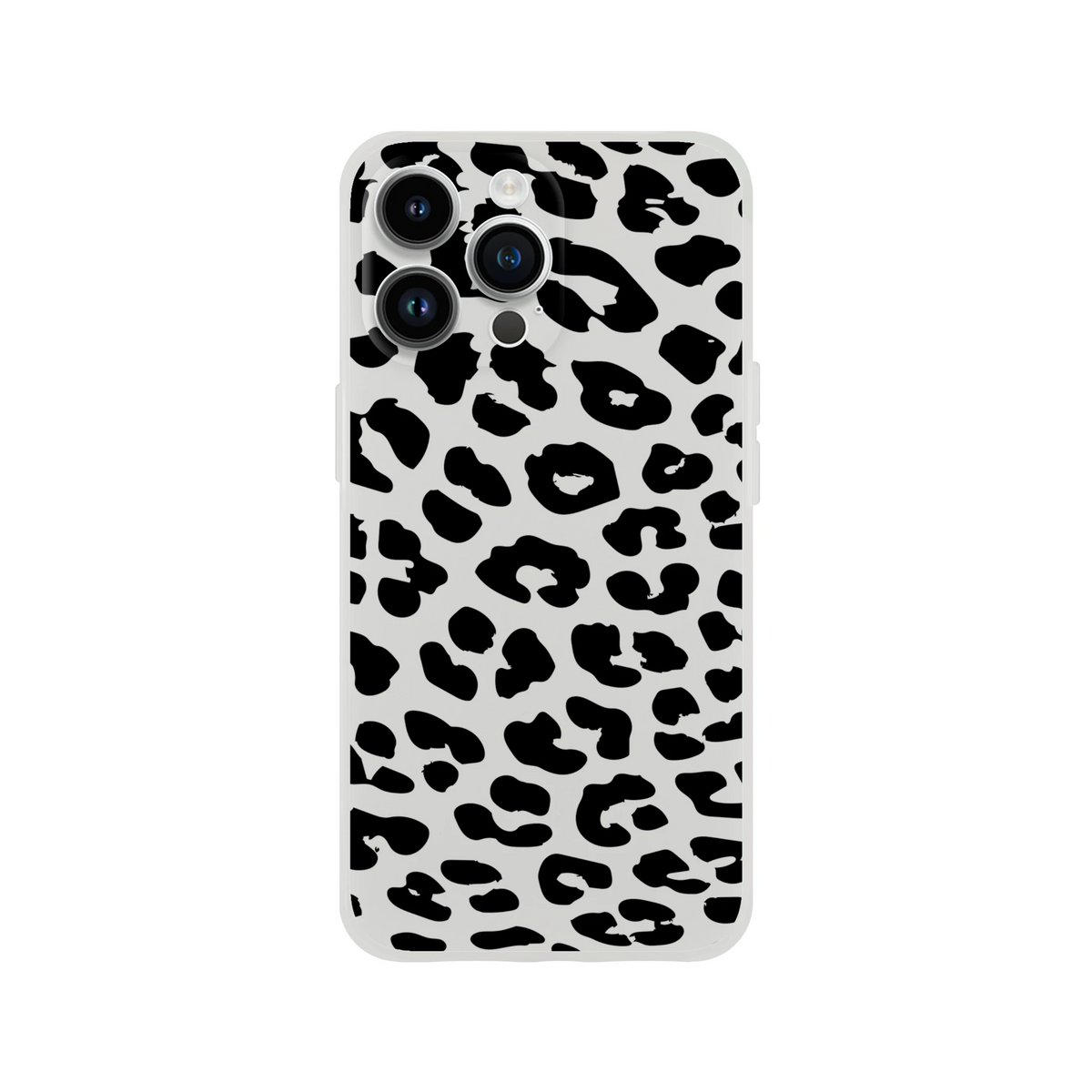 Retro Snow Leopard iPhone case with gray background and black leopard print for iPhone 13–16.