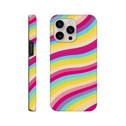 Retro rainbow wave striped iPhone case with shock-absorbing TPU protection and vivid, scuff-resistant graphics for daily use.