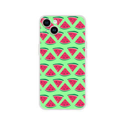 Cute summer watermelon pattern iPhone case with lime green background and pink slices for iPhone 13-16.