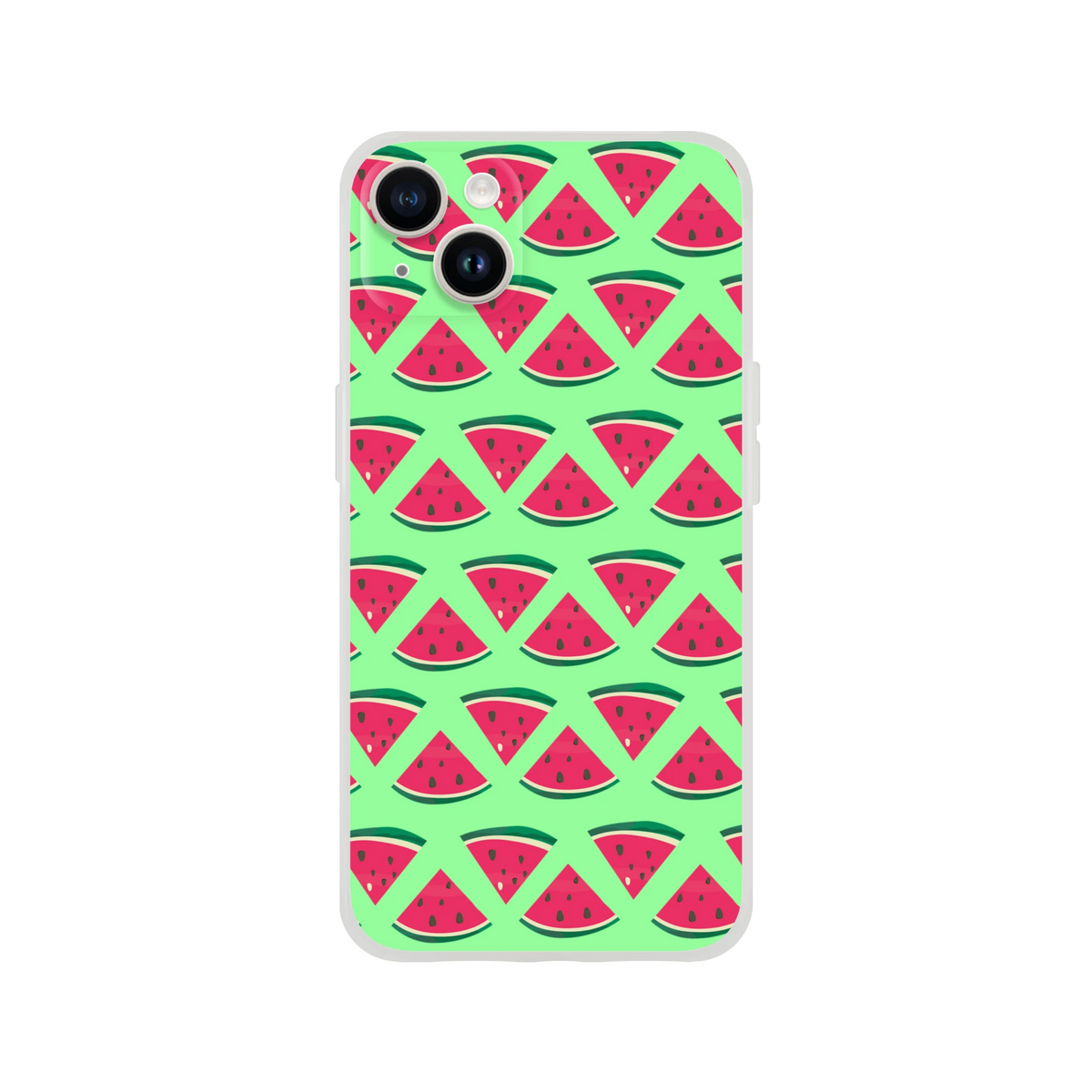 Cute summer watermelon pattern iPhone case with lime green background and pink slices for iPhone 13-16.