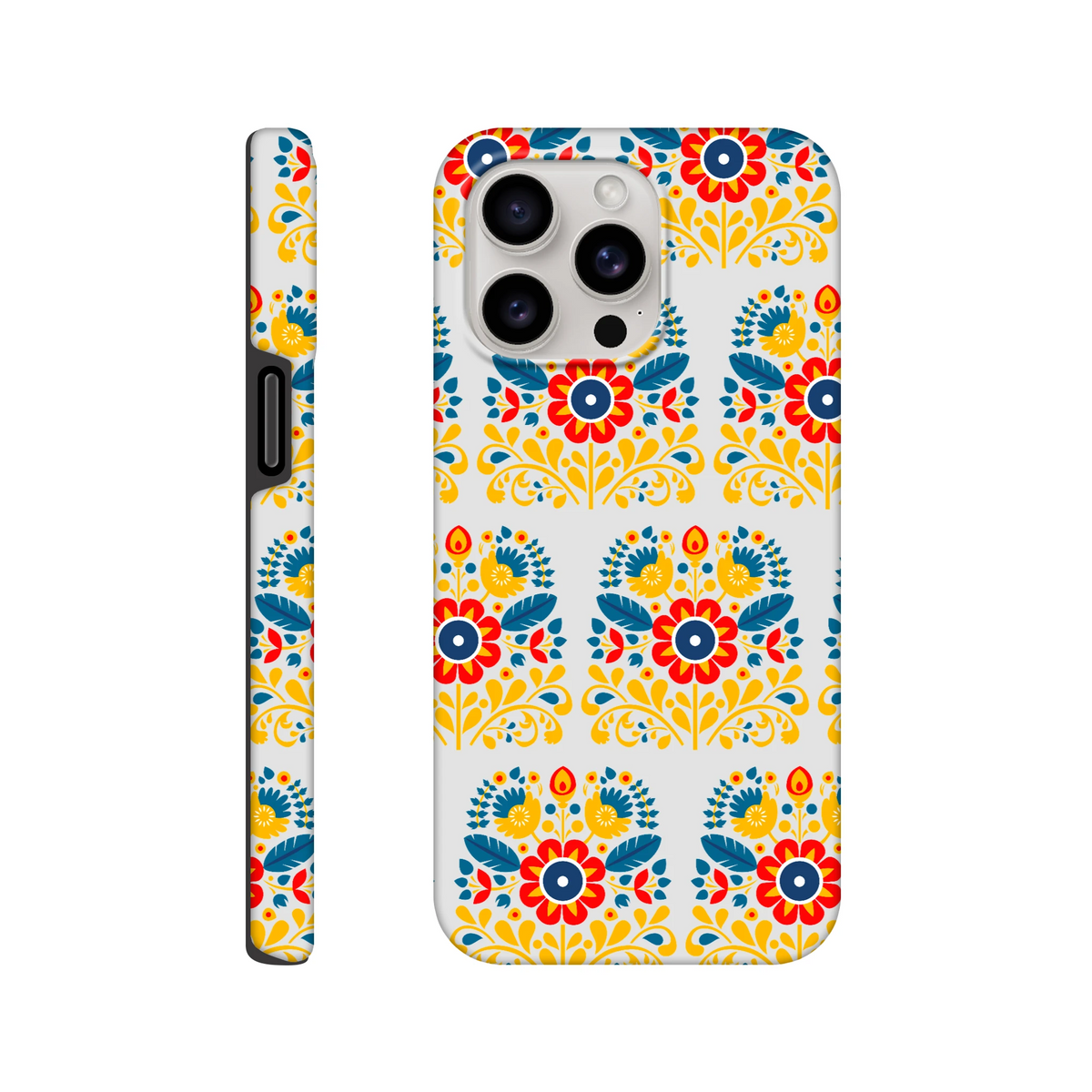 Floral wraparound tough protective iPhone case for iPhone 16/15/14/13, dual-layer, glossy finish.