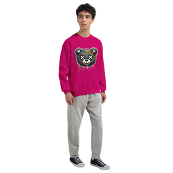 Pink Teddy Bear Men's Graphic Sweatshirt with dripping multicolor bear graphic; 50/50 cotton-poly blend.