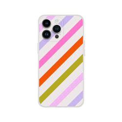 Pastel rainbow diagonal stripe iPhone case for 13-16, slim, flexible with matte finish and vibrant print.