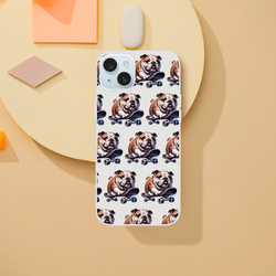 Funny Bulldog iPhone Case 13-16 | Retro Dog Lover Aesthetic Phone Cover | Urban Palm Trees