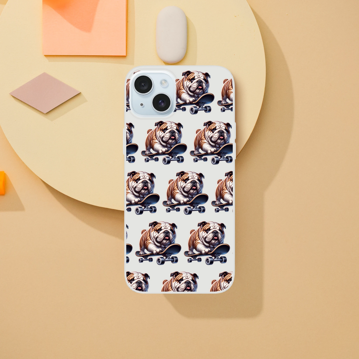 Funny Bulldog iPhone Case 13-16 | Retro Dog Lover Aesthetic Phone Cover | Urban Palm Trees