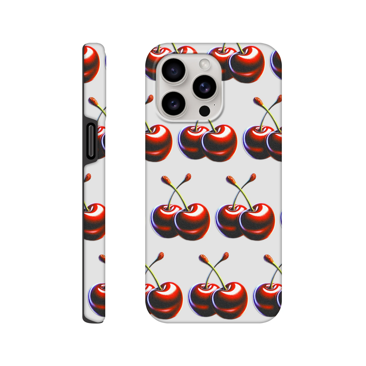 Cherries wraparound print dual-layer protective case with glossy finish for iPhone 16 15 14 13.