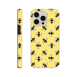 Yellow iPhone case with cute bumble bee pattern and wraparound print for everyday protection on iPhone 13-16 models.