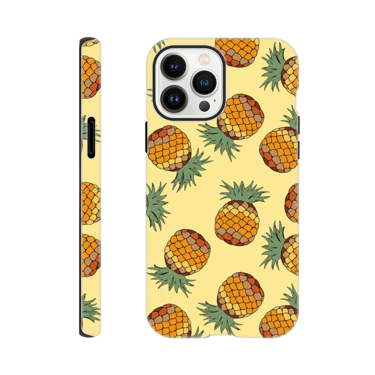 Yellow pineapple pattern tough iPhone case featuring a tropical wraparound print for impact protection and street-style fashion.