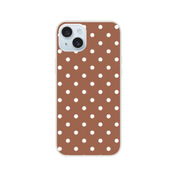 Retro brown and white polka dot iPhone case with matte finish and shock-absorbing TPU protection for models 13-16.