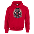 Red Men's DJ Bear Hoodie featuring a DJ bear with headphones on a turntable graphic