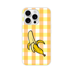 Cute Banana Gingham iPhone case with yellow gingham pattern and banana illustration (iPhone 13-16).