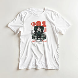 White Retro JDM graphic tee featuring a woman before a modified car with +81 and Japan Domestic Market text.