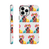 Colorful dog-print dual-layer protective case for iPhone 16/15/14/13 with wraparound print and glossy finish.