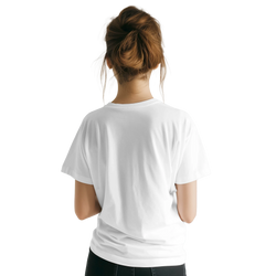 Back view of a woman wearing Y2K California Beach T-Shirt for Women - Retro Aesthetic Top in white.