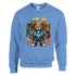 Urban Teddy Bear men's graphic sweatshirt in blue with a bear in hoodie against a colorful graffiti backdrop.