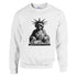 Graphic of Statue of Liberty with headphones DJing at a mixer on white cotton-blend sweatshirt.