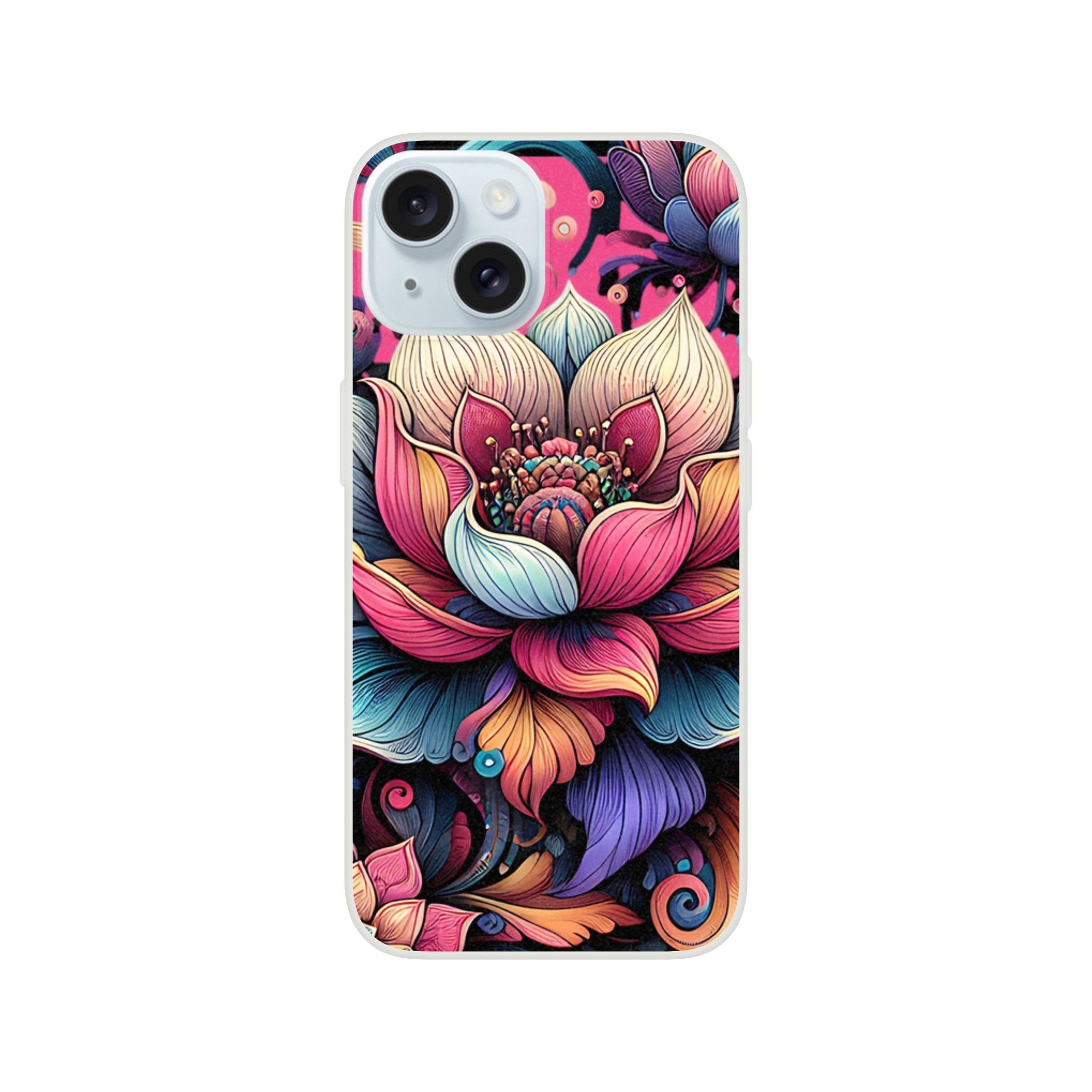 Colorful mandala floral iPhone case with vibrant petals, slim protective cover for iPhone 16, 15, 14, 13
