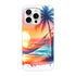 Tropical beach sunset scene on a slim protective iPhone case with hammock and palm trees, fits iPhone 16 15 14 13.