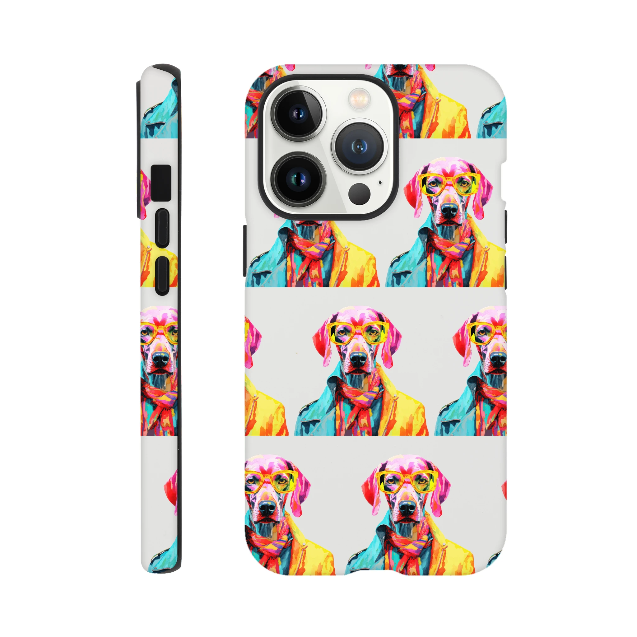 Gent Dog dual-layer protective iPhone case with wraparound colorful dog print and glossy finish for iPhone 16–13.
