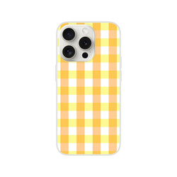 Yellow gingham iPhone case (13–16) with a bold checkerboard pattern for a sunny retro look.