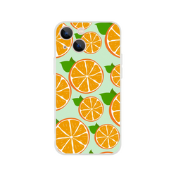 Cute orange fruit iPhone case with citrus slice pattern on a frosted mint background.