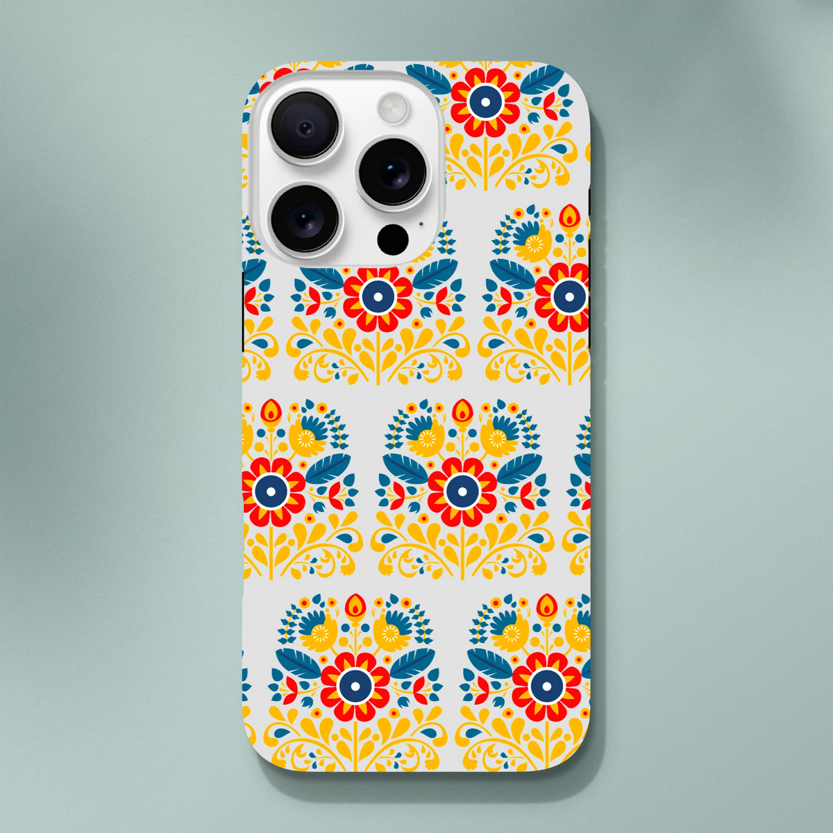 Floral wraparound tough protective case for iPhone 16–13 with dual-layer durability and glossy finish