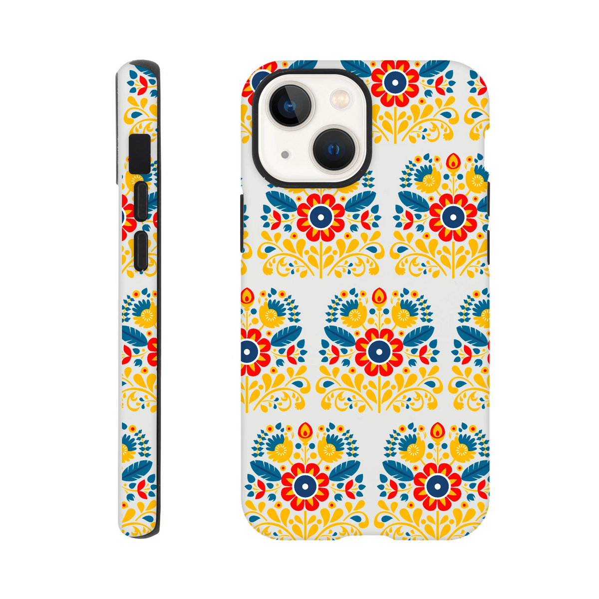 Floral phone case with wraparound print and precise alignment for iPhone 16, 15, 14, 13 - dual-layer tough protection