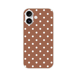 Retro brown and white polka dot iPhone case with slim matte finish and shock absorbing TPU protection for models 13-16.