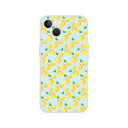 Blue lemon-pattern iPhone case for iPhone 13-16 with a cute citrus design