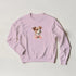 Pastel pink Classic Unisex Crewneck Sweatshirt with a dog in a pink bow tie; 50/50 cotton-poly, air jet yarn.