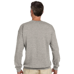 Back view of a heather grey retro cassette tape sweatshirt for men, featuring a vintage 90s music graphic jumper design.