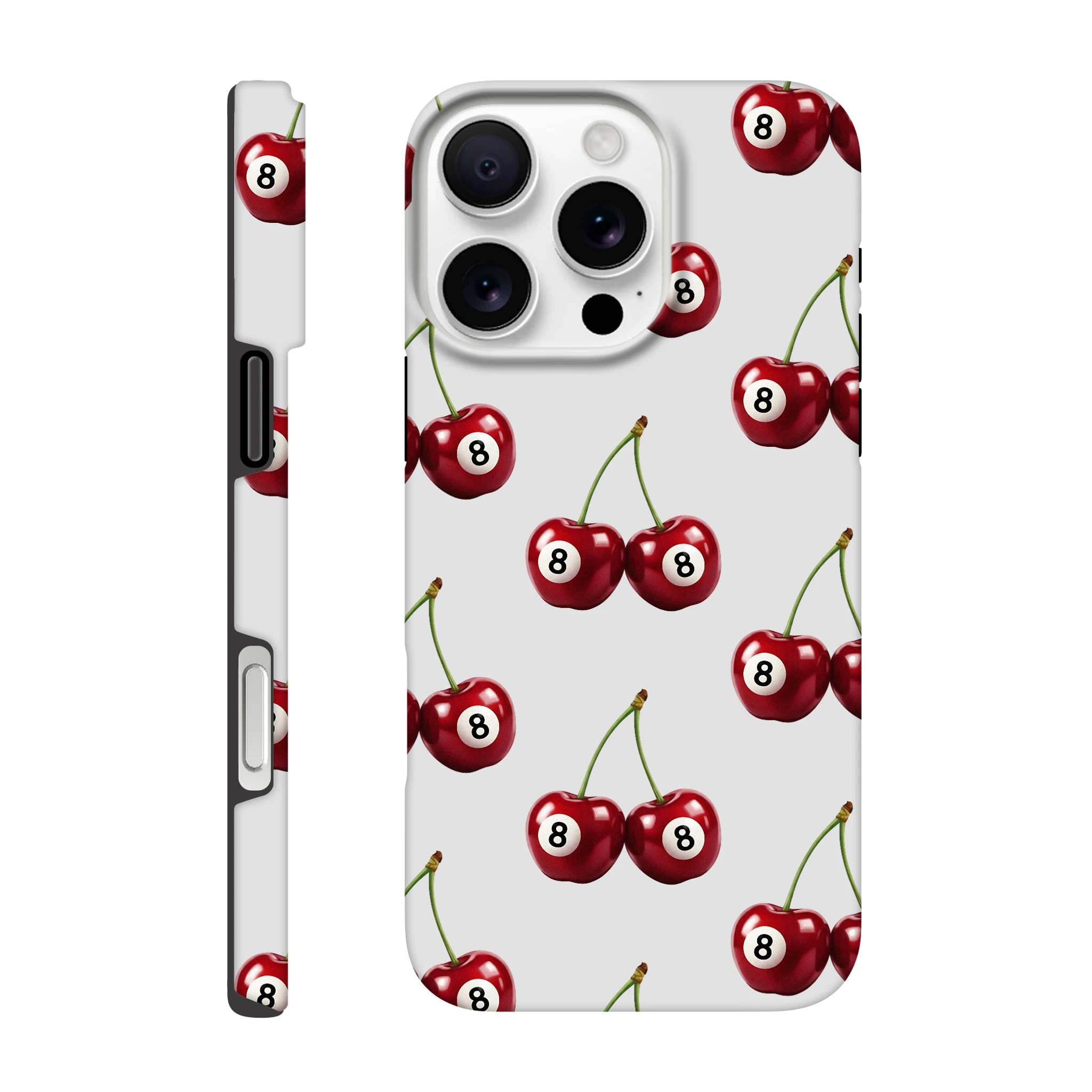 Lucky Cherries tough dual-layer iPhone case with cherry pattern, glossy wraparound print for iPhone 16/15/14/13