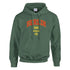 Green Berlin Graphic Women’s Hoodie with yellow and red graphic, soft cotton blend, sizes S–XL.