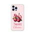Pink iPhone case for iPhone 16-13 with cherry illustration, pink ribbon, and Sweet Cherries text.