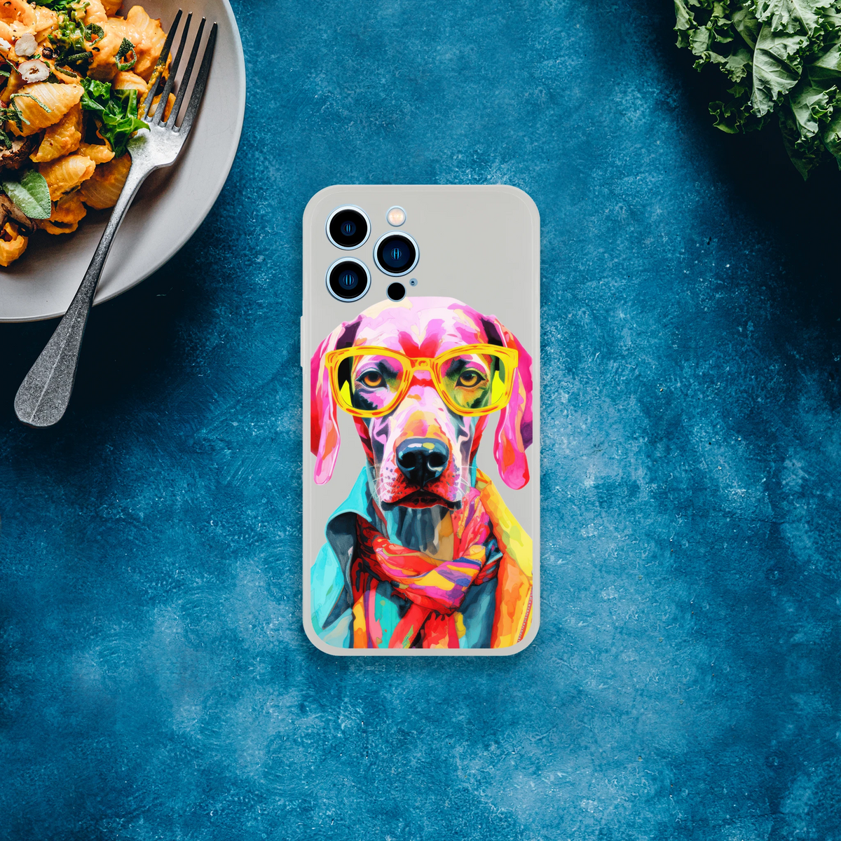 Transparent Gent dog case with colorful dog art, slim protective cover for iPhone 13-16.