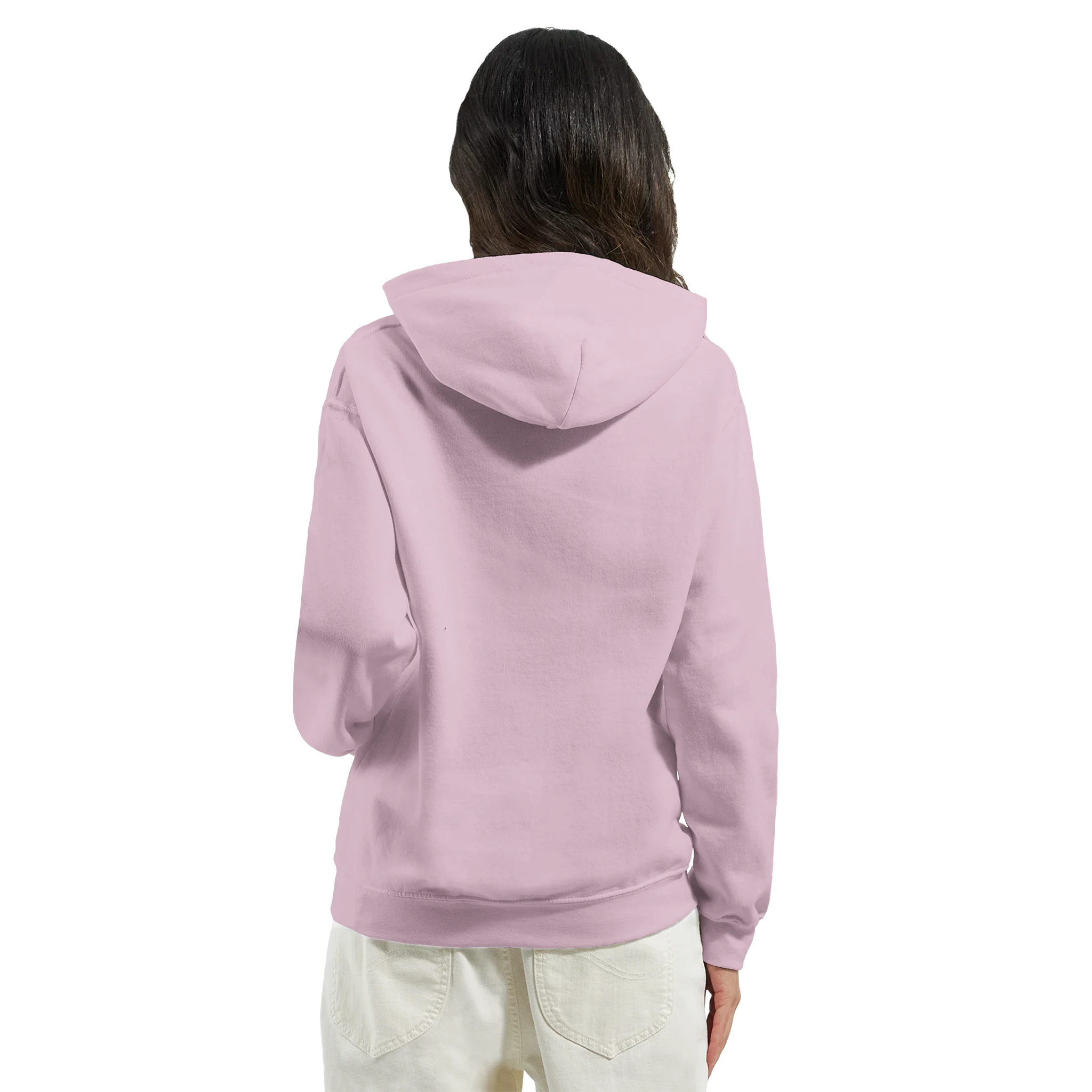 Back view of lavender You Matter jumper hoodie for women, 50/50 cotton-poly, double-lined hood, front pocket.