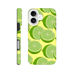 Fresh green lime slice pattern tough iPhone case providing streetwear style and daily impact protection for devices 13-16.