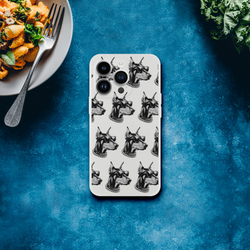 Gangster dog pattern iPhone case (13-16), transparent frosted slim protective cover with sunglasses-wearing dog heads.