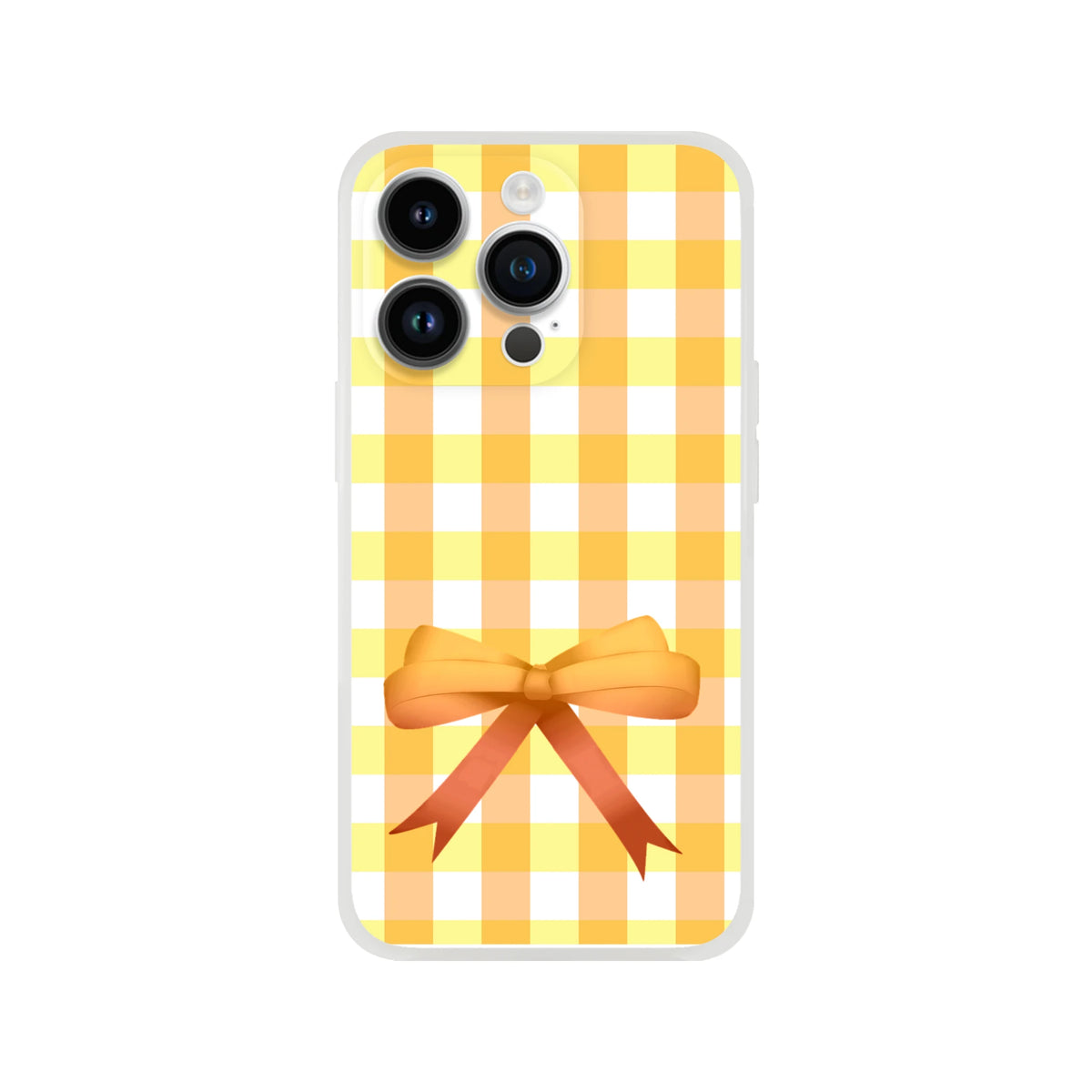 Yellow gingham bow iPhone case, 13-15, cute coquette aesthetic with a yellow bow accent.