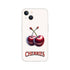 Cherry iPhone case slim protective cover for iPhone 16-13 featuring twin cherries and CHERRIES text.