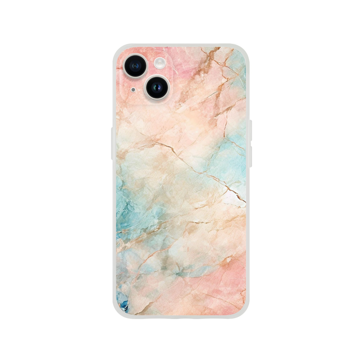 Pastel marble iPhone case for 13-16, peach and aqua abstract cover with gallery-ready style