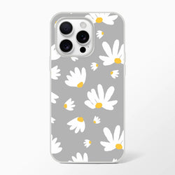 Ditsy Daisy iPhone case in gray with white daisies and yellow centers for iPhone 13-16.