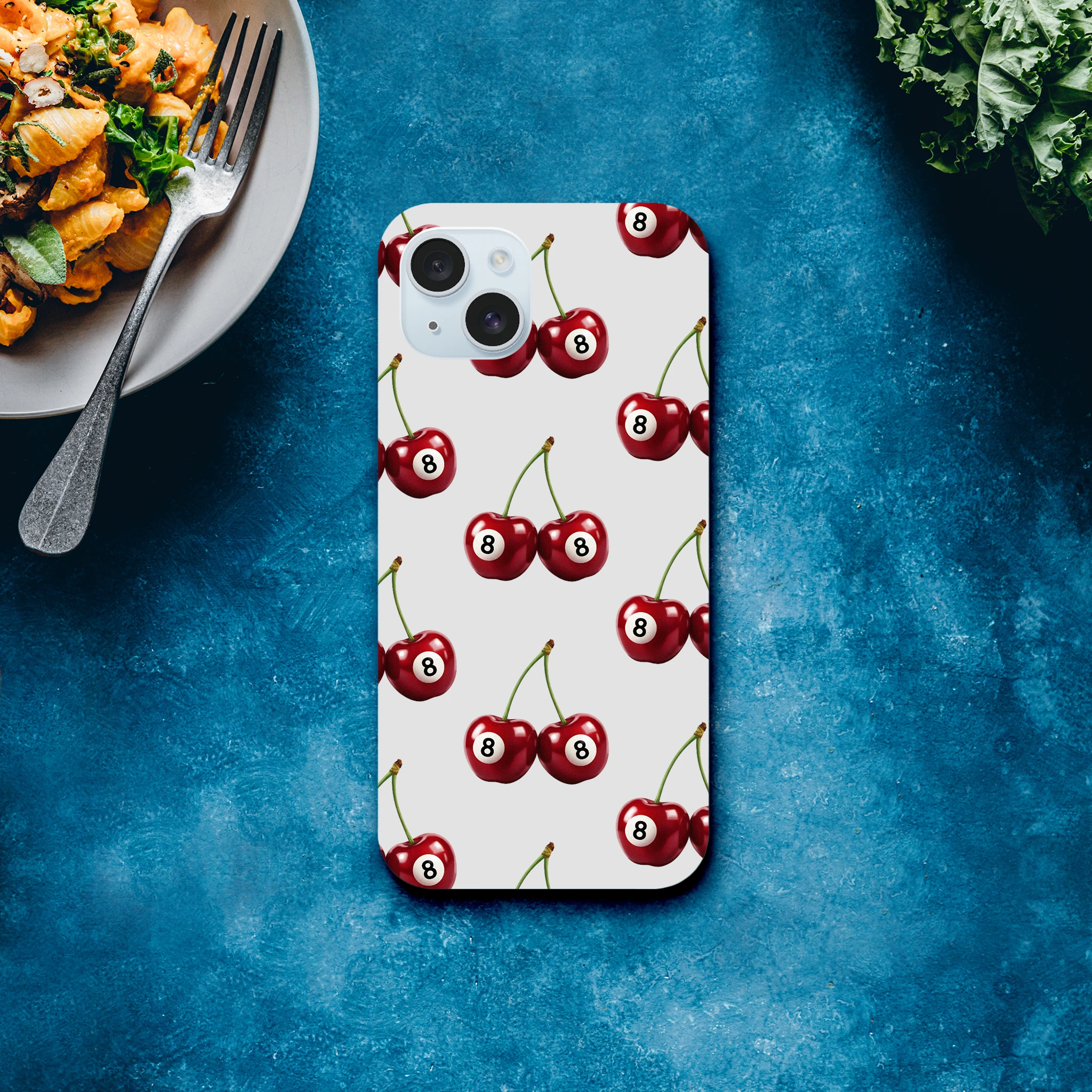 Lucky Cherries tough protective phone case with wraparound cherry pattern for iPhone 13–16