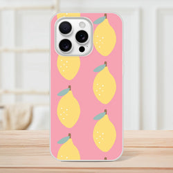 Pink lemon-pattern iPhone case for iPhone 13-16 with frosty clear texture and flexible protection