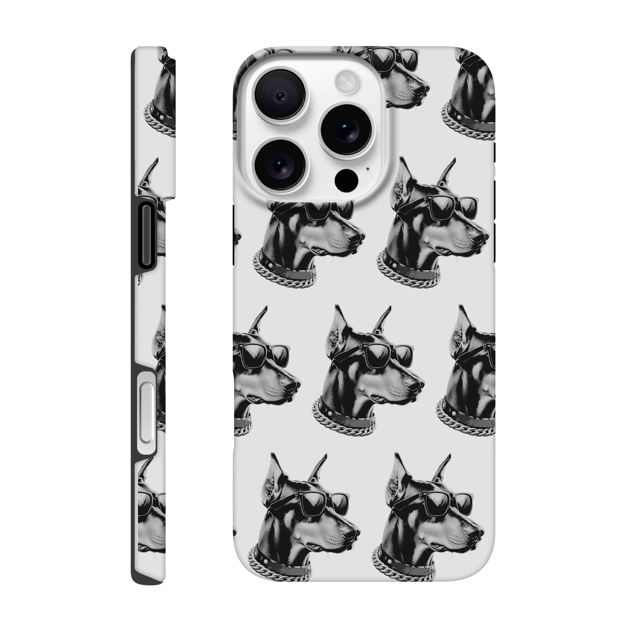 Gangster dog phone case with glossy wraparound print and dual-layer protection for iPhone 13–16.
