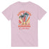 Pink Palm Trees women's graphic T-shirt, soft cotton-blend with palm trees and sunburst design.