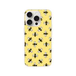 Yellow honey bee patterned iPhone case for 13–16 with playful bee motif.
