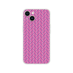 Pink herringbone iPhone case with geometric chevron pattern in purple and magenta. Slim, shock-absorbing TPU cover for iPhone 13-16.