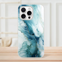 Blue Marble iPhone Case (13-16) Ocean Agate abstract marble design.